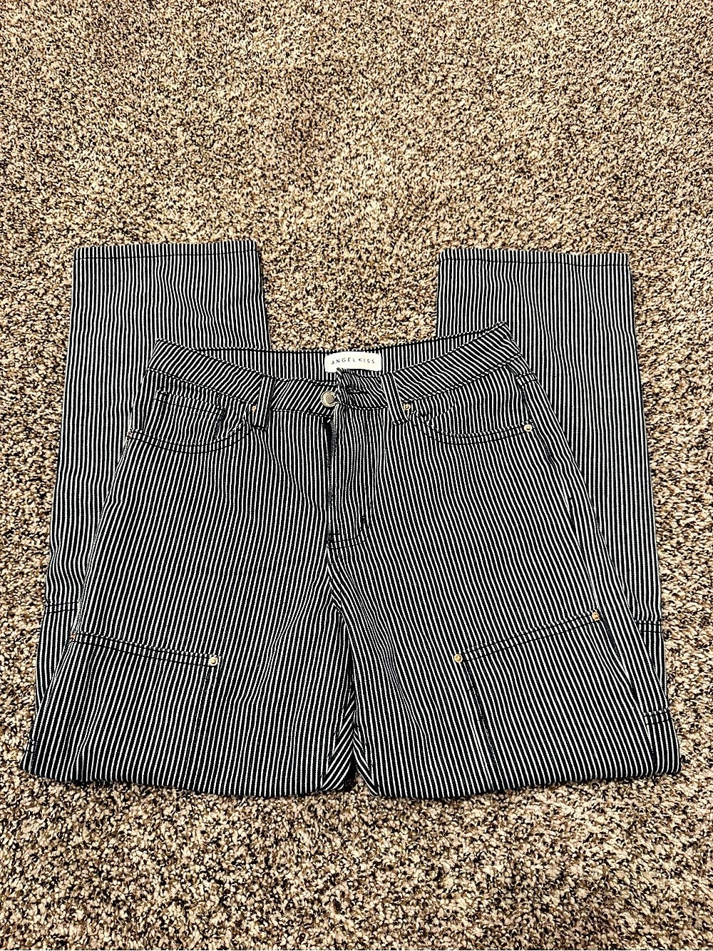 Angel Kiss Striped Straight Leg Jeans in Black & White Waist 27/6